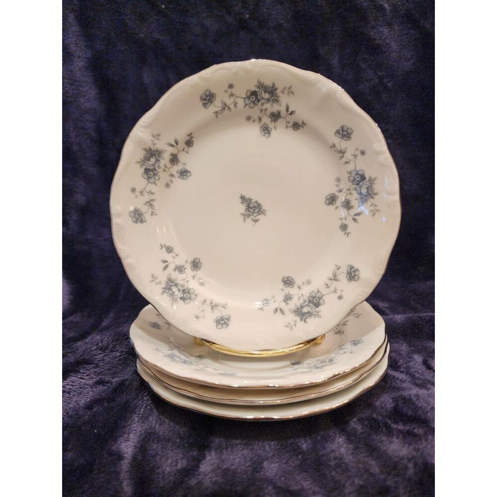 Haviland Blue Garland Dessert Plates Set of 4 Platinum Trim